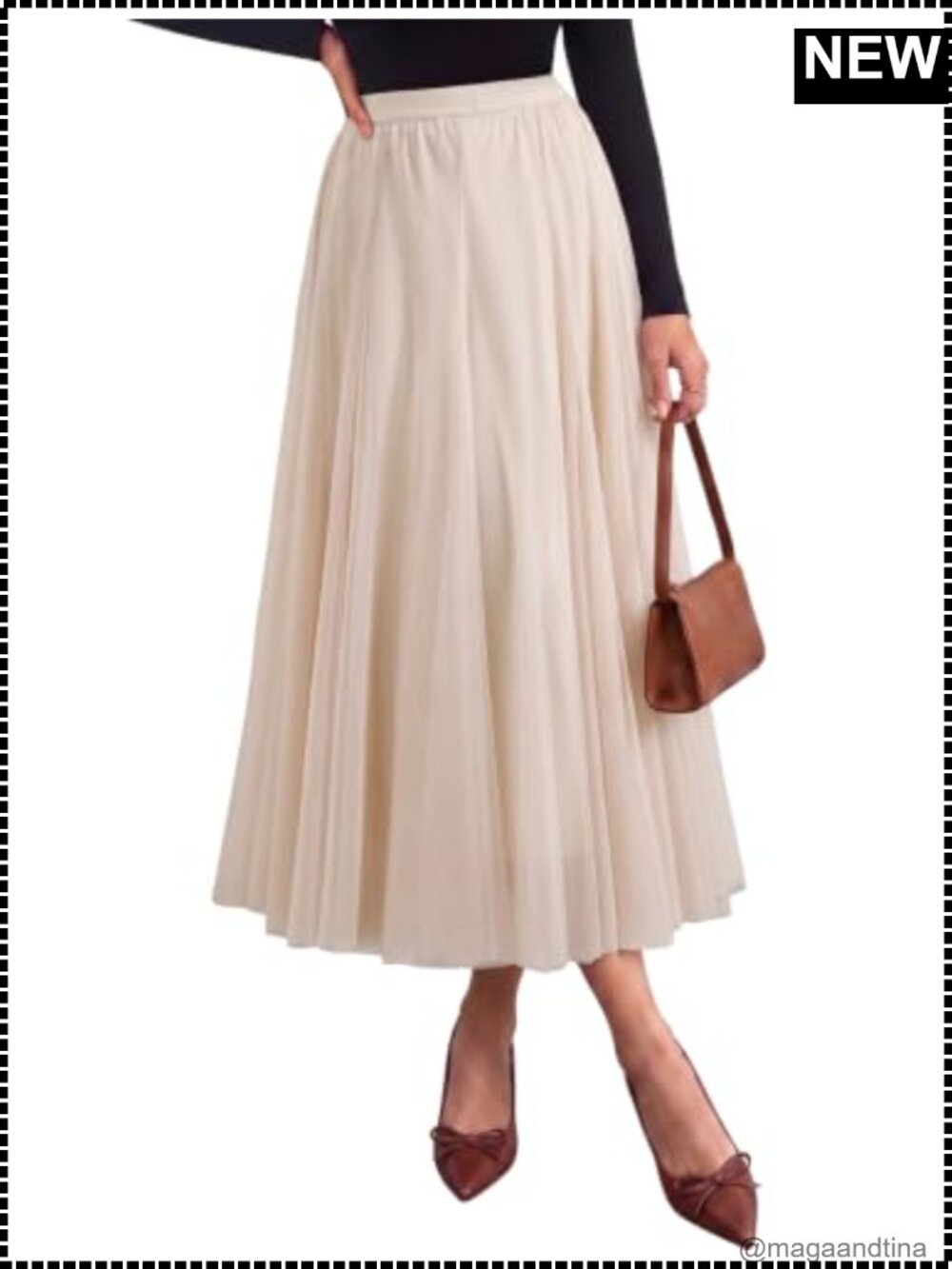 Women's Tulle Midi Skirt A-Line High Waist Flowy Pleated
